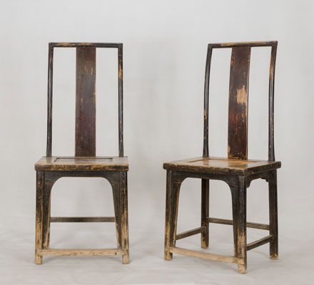 pair of elm wood side chairs