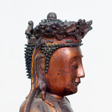 铜胎髹金漆地藏菩萨像，局部